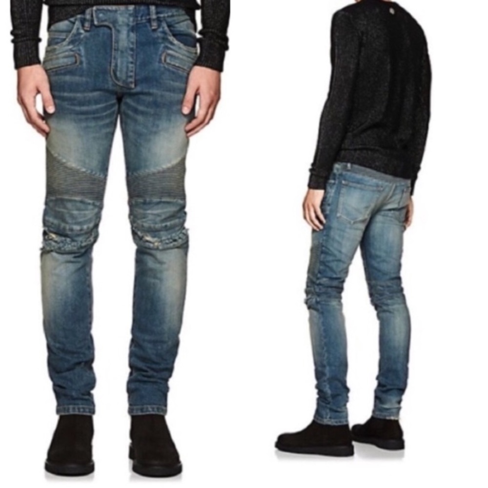 BALMAIN moto distressed jeans men EU36 US40